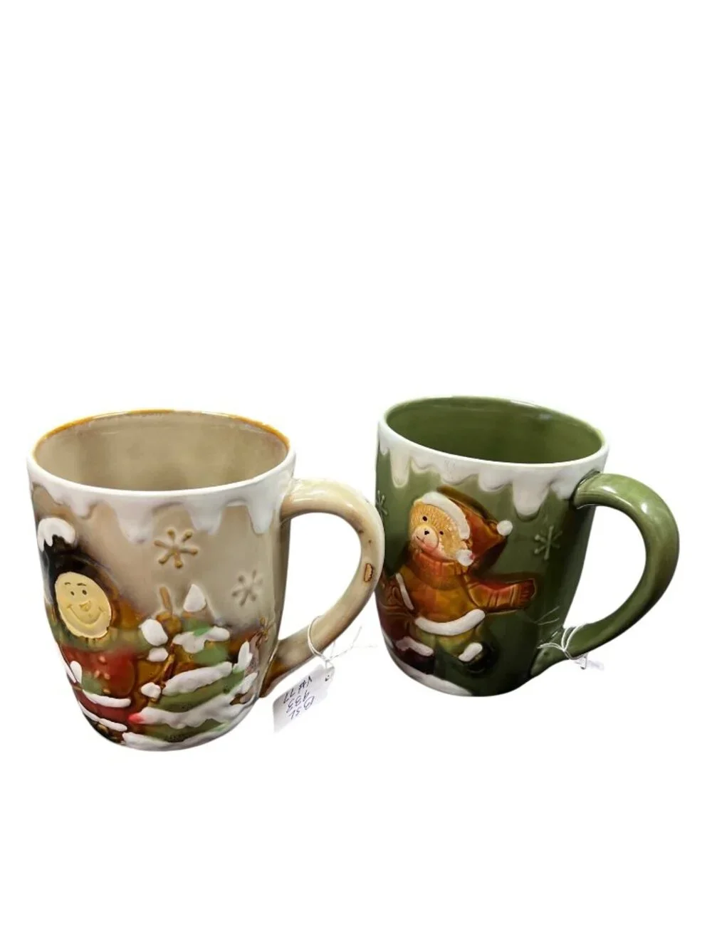 Christmas theme set of 4 large ceramic glazed cups mugs SKU 10-585